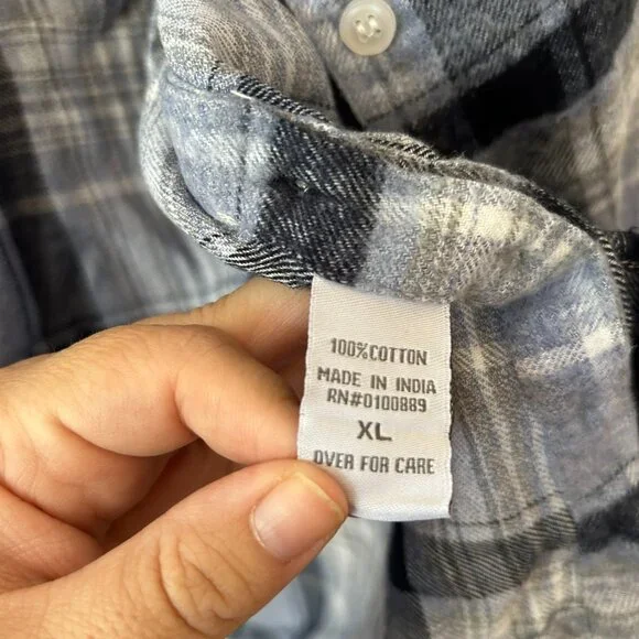 Keren Hart Flannel Shirt Womens XL Blue Plaid Soft Collared Button Front - Picture 5 of 6